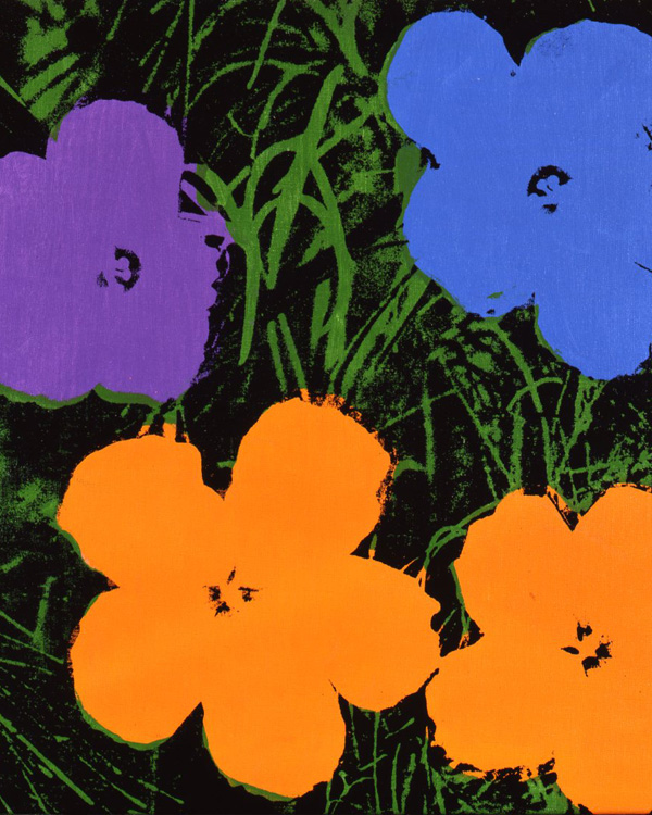 Andy Warhol, Flowers (purple, blue and orange) (1964), serigrafia
